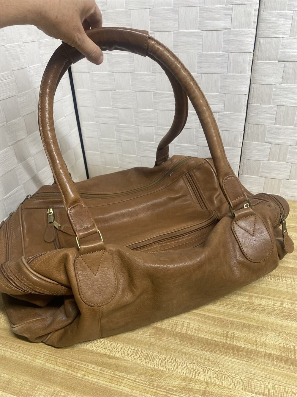 Brown Boulder Ridge Tanned Cowhide Leather Carry Travel Duffle Bag Luggage